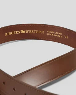 Ringers Western James Leather Belt Tawny Brown/gold Clearance