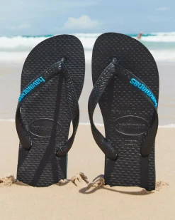 Havaianas Logo Thongs Black / Blue Outlet