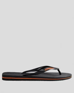 Havaianas Logo Thongs Black/orange Sale