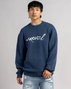 Rip Curl Medina Script Crew Knit Sweatshirt Light Navy New