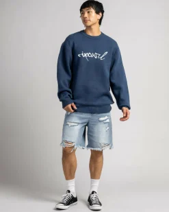 Rip Curl Medina Script Crew Knit Sweatshirt Light Navy New
