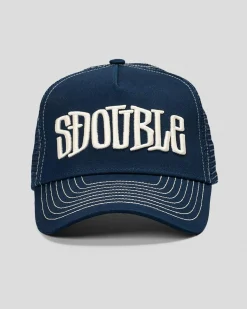 S-Double Mid-Block Curved Peak Trucker Cap Navy Clearance