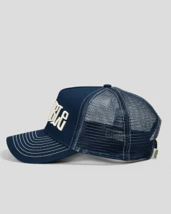 S-Double Mid-Block Curved Peak Trucker Cap Navy Clearance