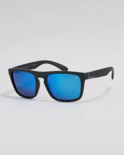 Quiksilver Oceanview Polarised Sunglasses Rubberized Black/ Ice Blue Mirror