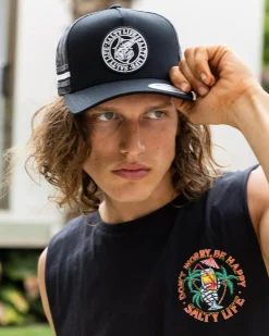 Salty Life Once Bitten 3.0 Trucker Cap Black/black Clearance