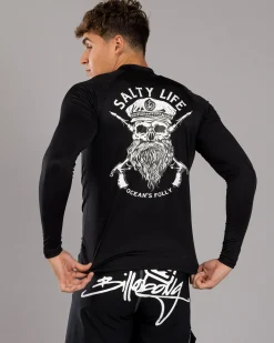 Salty Life Overboard Long Sleeve Rash Vest Black Outlet