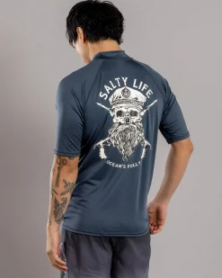 Salty Life Overboard Short Sleeve Rash Vest Charcoal Clearance