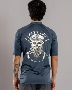 Salty Life Overboard Short Sleeve Rash Vest Charcoal Clearance
