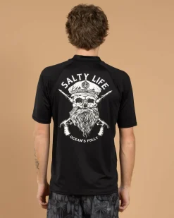 Salty Life Overboard Short Sleeve Rash Vest Black
