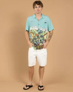 The Mad Hueys Oz Straya Short Sleeve Shirt Aqua New