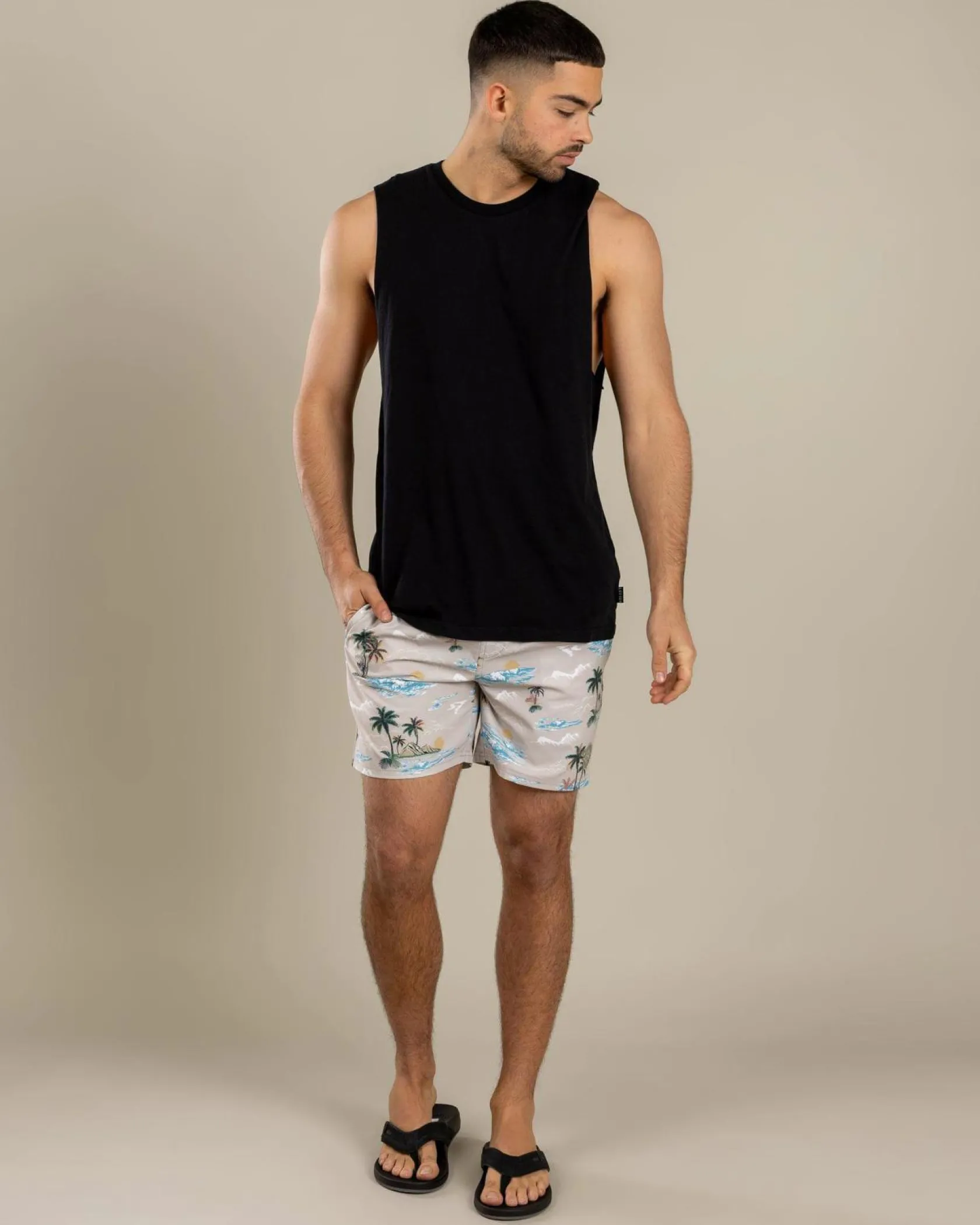 Jacks Palm Elastic Waist Shorts Cream New