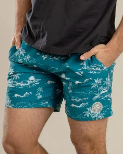 Jacks Palm Elastic Waist Shorts Slate Blue Outlet