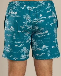 Jacks Palm Elastic Waist Shorts Slate Blue Outlet