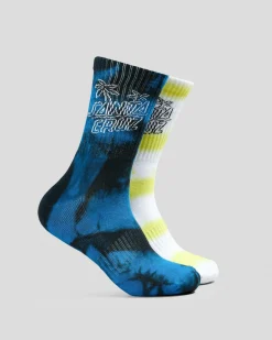 Santa Cruz Palm Stack Crew Socks 2 Pack Cobalt Tiedye/ Lime Tiedye Discount