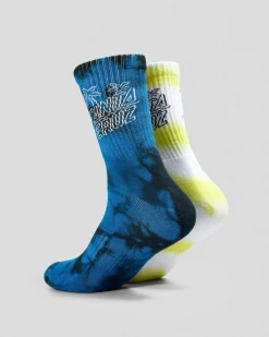 Santa Cruz Palm Stack Crew Socks 2 Pack Cobalt Tiedye/ Lime Tiedye Discount