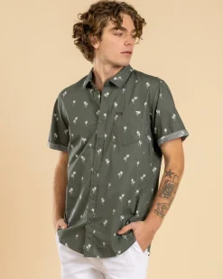 Rip Curl Paradise Palms Short Sleeve Shirt Cactus Green New