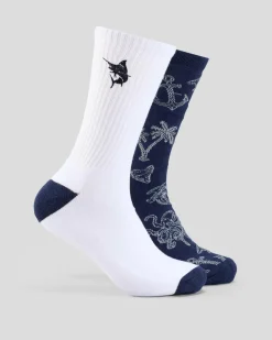 Salty Life Paradise Socks 2 Pack Navy/white Clearance
