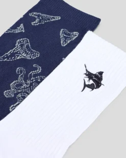 Salty Life Paradise Socks 2 Pack Navy/white Clearance