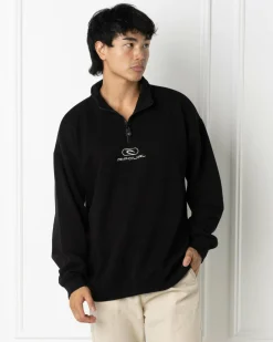 Rip Curl Pill Icon 1/4 Zip Crewneck Sweatshirt Black New