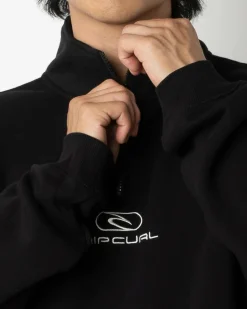 Rip Curl Pill Icon 1/4 Zip Crewneck Sweatshirt Black New