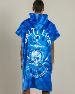 Salty Life Plunder & Thunder Hooded Towel Blue Tie Dye New