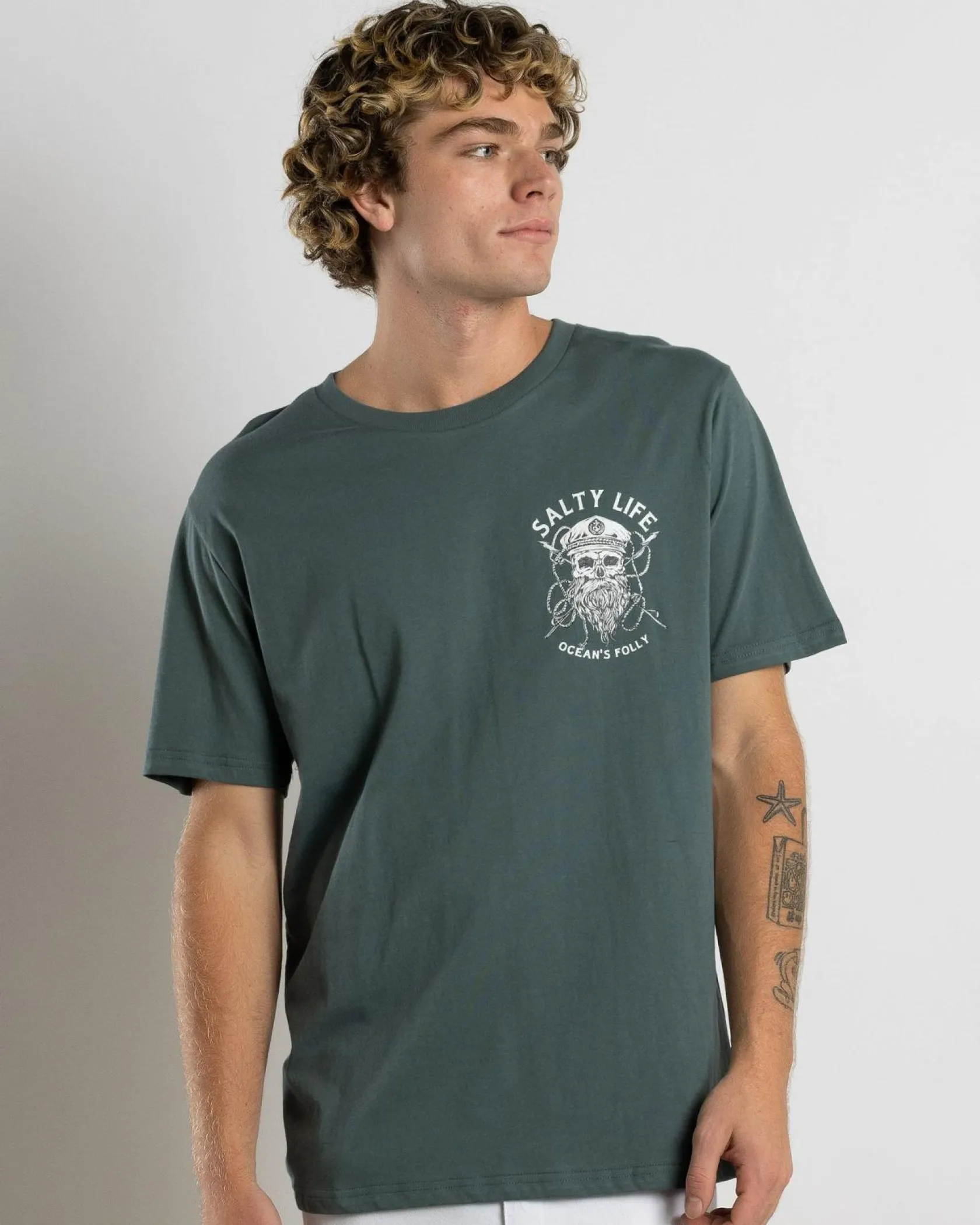 Salty Life Raider T-Shirt Green Outlet