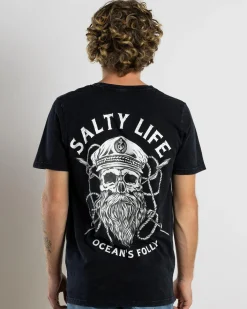 Salty Life Raider T-Shirt Navy Acid Clearance