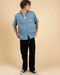 Rip Curl Raw Energy Denim Short Sleeve Shirt Blue Wind Outlet