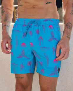Skylark Recline Elastic Waist Shorts Cyan/pink Best