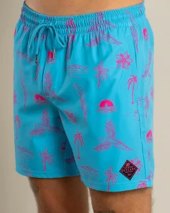 Skylark Recline Elastic Waist Shorts Cyan/pink Best