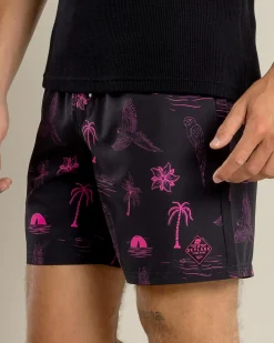 Skylark Recline Elastic Waist Shorts Black/pink New