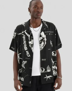 Kiss Chacey Ritual Relaxed Resort Short Sleeve Shirt Black Print Outlet