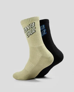 Santa Cruz SC Stack Crew Socks 2 Pack Light Khaki/ Black Best