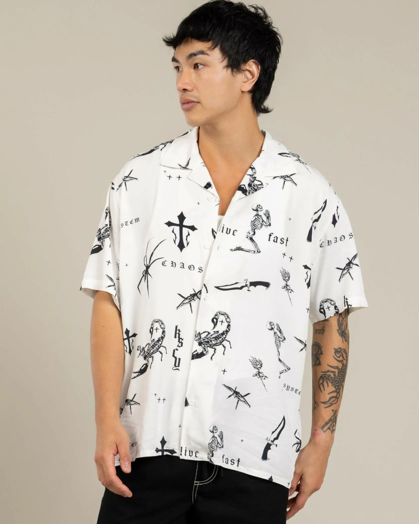 Kiss Chacey Scatter Resort Short Sleeve Shirt White Print Outlet