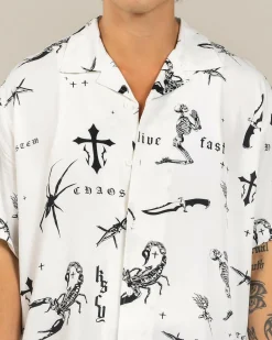 Kiss Chacey Scatter Resort Short Sleeve Shirt White Print Outlet