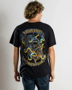 Salty Life Servitude T-Shirt Black Acid Clearance