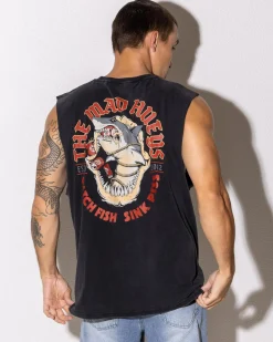 The Mad Hueys Shark Tins Muscle Tank Washed Black Best