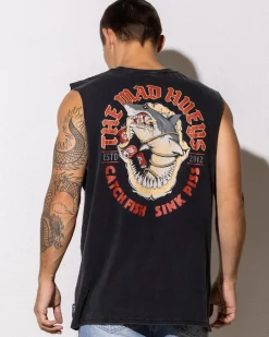 The Mad Hueys Shark Tins Muscle Tank Washed Black Best