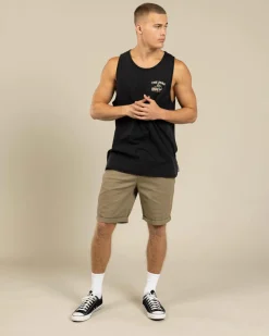 The Mad Hueys She'll Be Right Singlet Washed Black Clearance