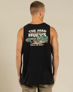 The Mad Hueys She'll Be Right Singlet Washed Black Clearance