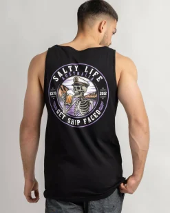 Salty Life Ship Faced Singlet Black New