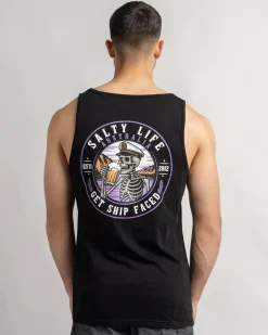 Salty Life Ship Faced Singlet Black New