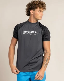 Rip Curl Shock Short Sleeve Rash Vest Black Marle Clearance