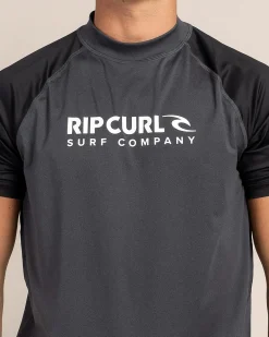 Rip Curl Shock Short Sleeve Rash Vest Black Marle Clearance