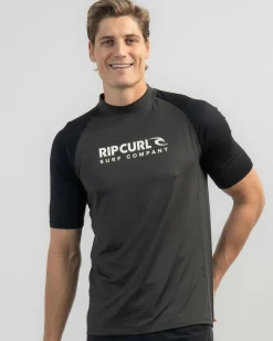 Rip Curl Shock UPF Short Sleeve Rash Vest Black Marle