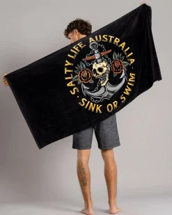 Salty Life Sink Or Swim Beach Towel Black Sale