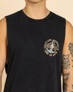 Salty Life Sink Or Swim Muscle Tank Black Acid Clearance