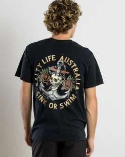 Salty Life Sink or Swim T-Shirt Navy Acid Hot