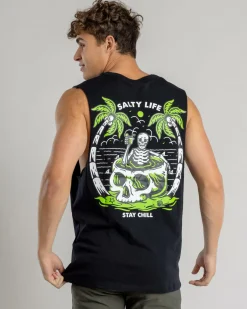 Salty Life Sip and Relax Muscle Tank Black Sale