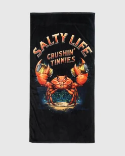 Salty Life Smashed Crab Beach Towel Black Clearance